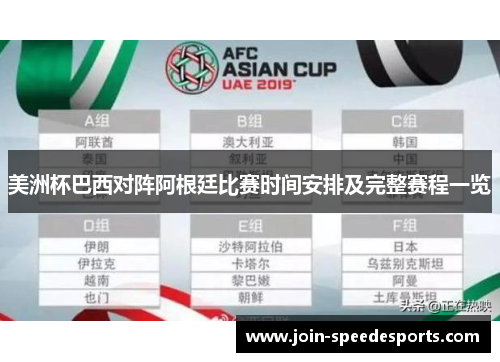 美洲杯巴西对阵阿根廷比赛时间安排及完整赛程一览 美洲杯巴西对阵阿根廷比赛时间安排及完整赛程一览